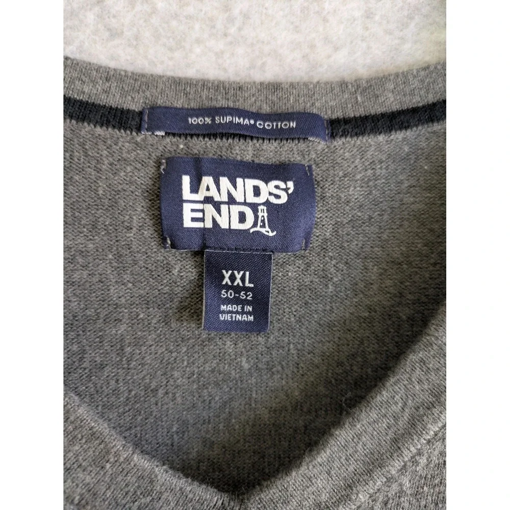 Lands' End Supima Cotton‎ Sweater Vest Men's 2XL Gray V-Neck Golf Pullover
